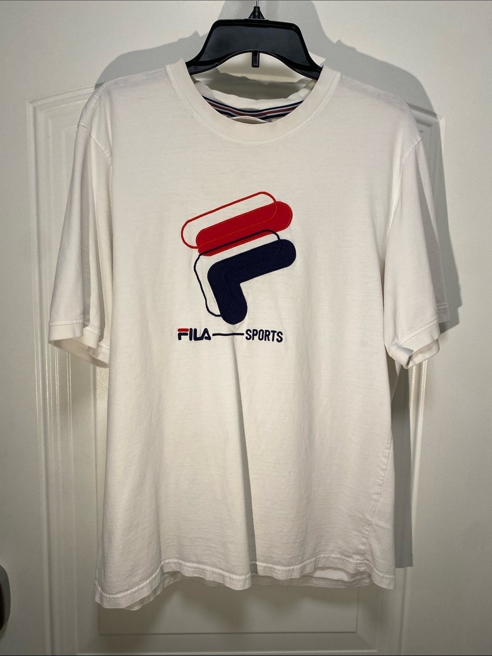 Fila Men's White Short-Sleeve Tee with Red and Navy Logo